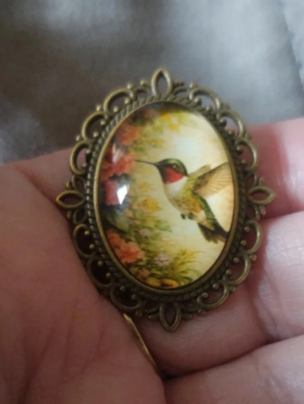 Hummingbird Oval Portrait Brooch
